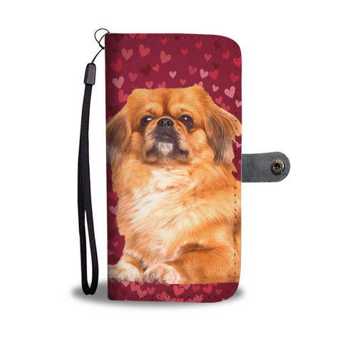 Pekingese Dog On Red Hearts Print Wallet Case-Free Shipping