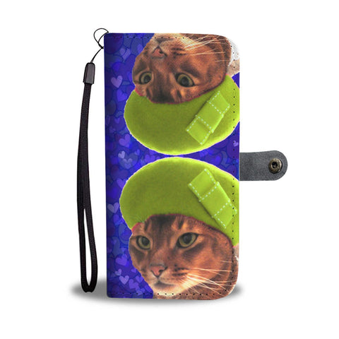 Abyssinian Cat On Hearts Print Wallet Case-Free Shipping