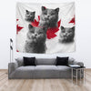 British Shorthair Cat On White Print Tapestry-Free Shipping