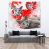 Russian Blue Cat On Red Print Tapestry-Free Shipping
