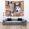 Siberian Husky On Wall Print Tapestry-Free Shipping