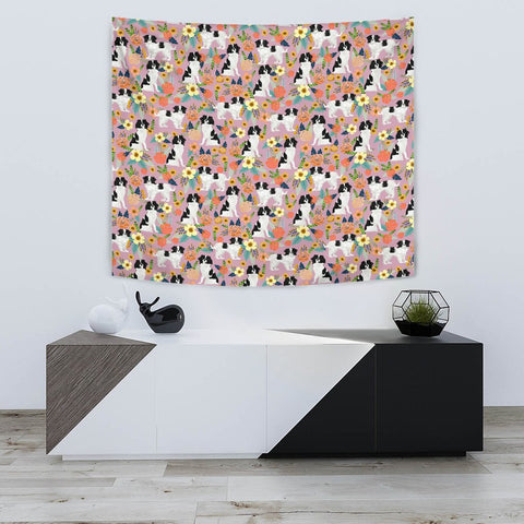 Japanese Chin Dog Floral Print Limited Edition Tapestry-Free Shipping