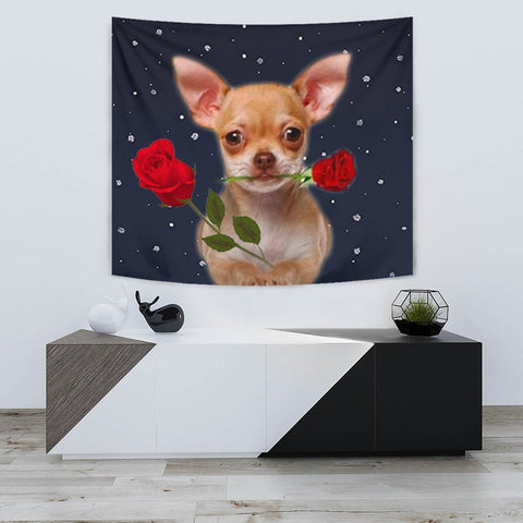 Chihuahua With Rose Print Tapestry-Free Shipping