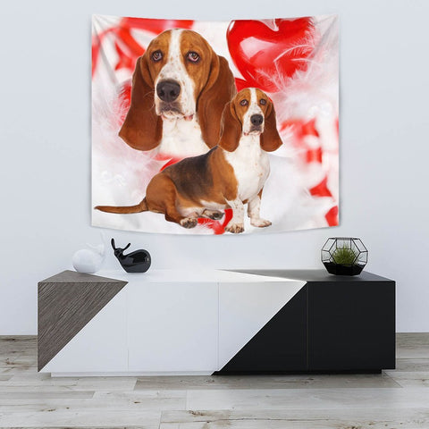 Basset Hound On Red Print Tapestry-Free Shipping
