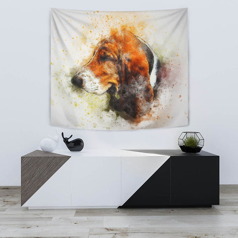 Basset Hound Dog Watercolor Art Print Tapestry-Free Shipping