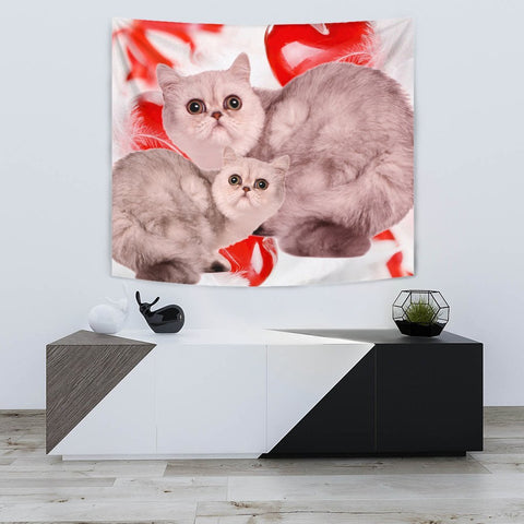 Exotic Shorthair Cat On Red Print Tapestry-Free Shipping