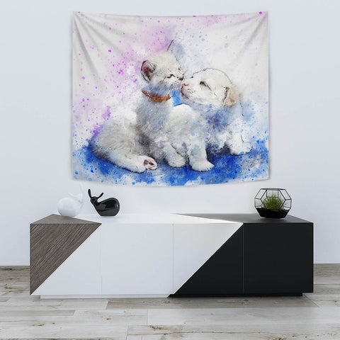 Loving Cat And Dog Art Print Tapestry-Free Shipping