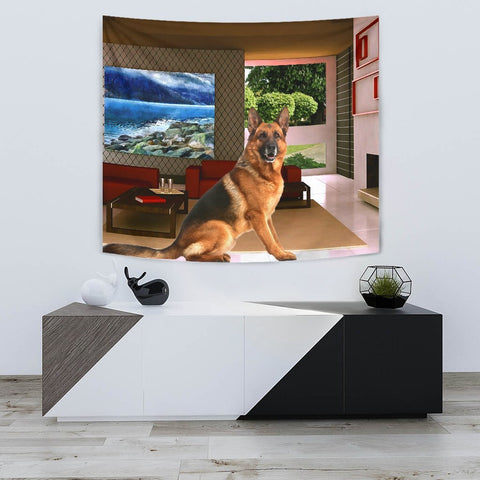 German Shepherd Dog In House Print Tapestry-Free Shipping