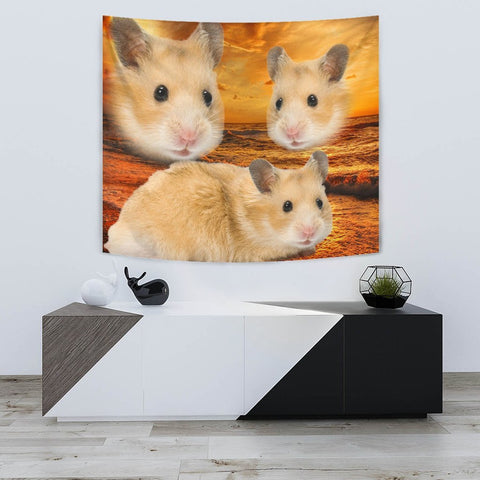 Golden Hamster On Yellow Print Tapestry-Free Shipping