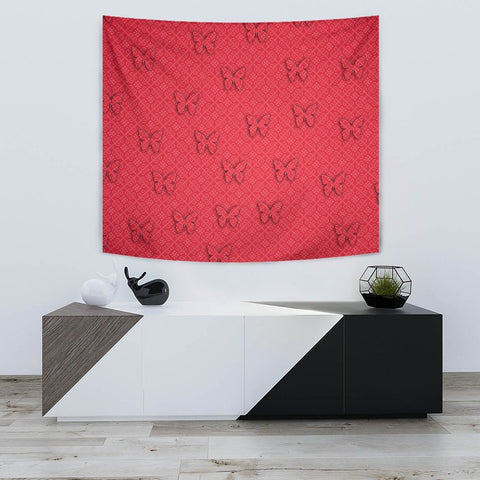 Butterfly Print On Red Tapestry-Free Shipping