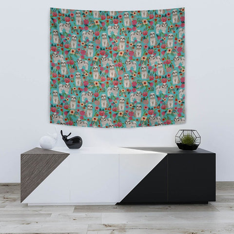 Shih Tzu Dog Floral Print Tapestry-Free Shipping