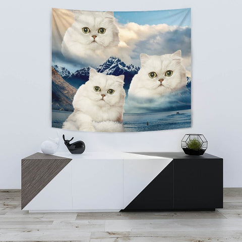 White Persian Cat On Mountain Print Tapestry-Free Shipping