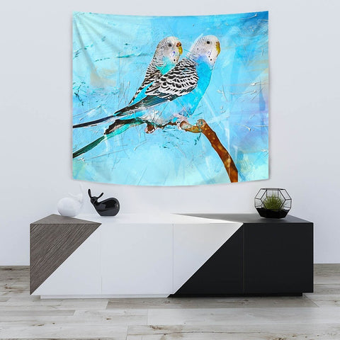 Blue Budgie Parrot Art Print Tapestry-Free Shipping