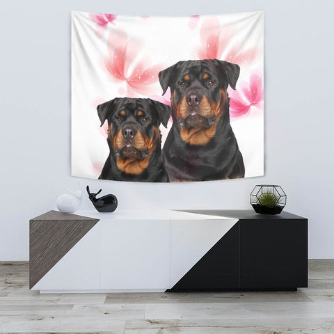 Rottweiler On Soft Pink Print Tapestry-Free Shipping