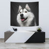 Siberian Husky On Black Print Tapestry-Free Shipping