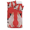 Japanese Bobtail Cat Print On Red Bedding Set-Free Shipping