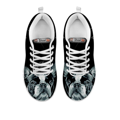 Boston Terrier Black Print Running Shoes For Women- Free Shipping-For 24 Hours Only