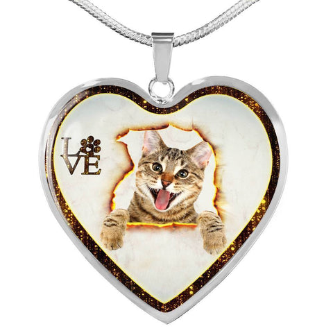 Lovely Bengal Cat Print Heart Charm Necklaces-Free Shipping