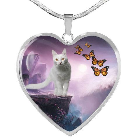 Turkish Angora Cat Print Heart Pendant Luxury Necklace-Free Shipping