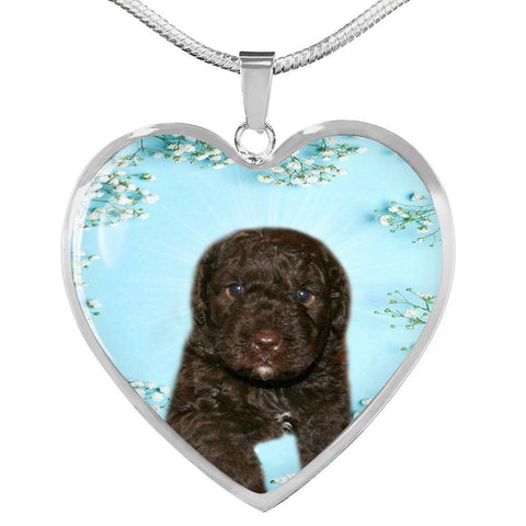 Spanish Water Dog Print Heart Pendant Luxury Necklace-Free Shipping