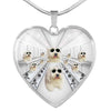 Amazing Old English Sheepdog Print Heart Pendant Luxury Necklace-Free Shipping