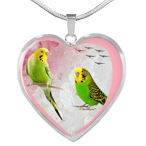 Budgerigar Parrot Print Heart Charm Necklaces-Free Shipping