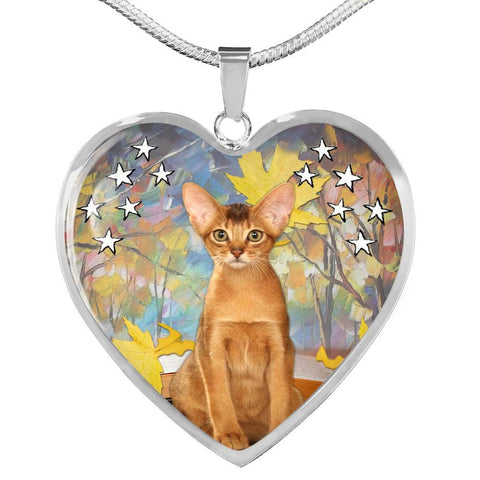 Abyssinian Cat Print Heart Pendant Luxury Necklace-Free Shipping