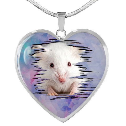 Cute White Hamster Print Heart Charm Necklaces-Free Shipping