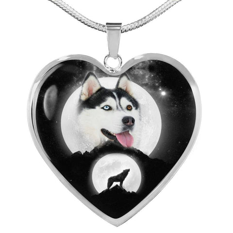 Amazing Siberian Husky Print Heart Pendant Luxury Necklace-Free Shipping