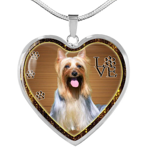 Australian Silky Terrier Dog Print Heart Charm Necklaces-Free Shipping