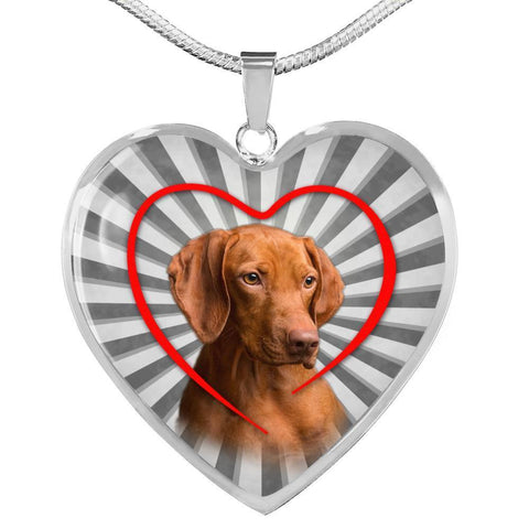 Lovely Vizsla Dog Print Heart Charm Necklace-Free Shipping