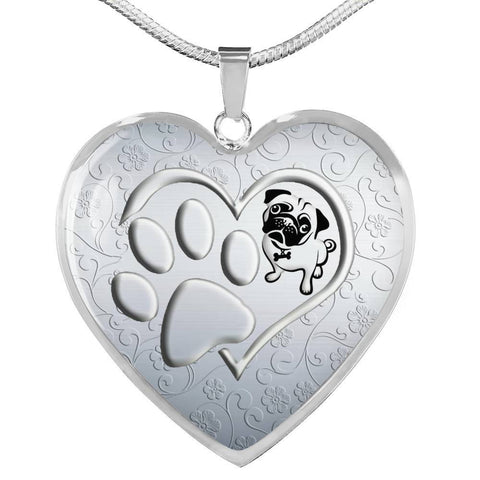 Pug Paws Print Heart Pendant Luxury Necklace-Free Shipping