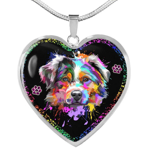Australian Shepherd Dog Print Heart Charm Necklaces-Free Shipping