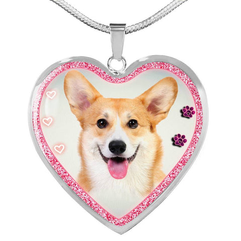 Pembroke Welsh Corgi Dog Print Heart Charm Necklaces-Free Shipping