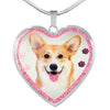 Pembroke Welsh Corgi Dog Print Heart Charm Necklaces-Free Shipping
