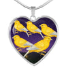 Domestic Canary Bird Print Heart Charm Necklaces-Free Shipping