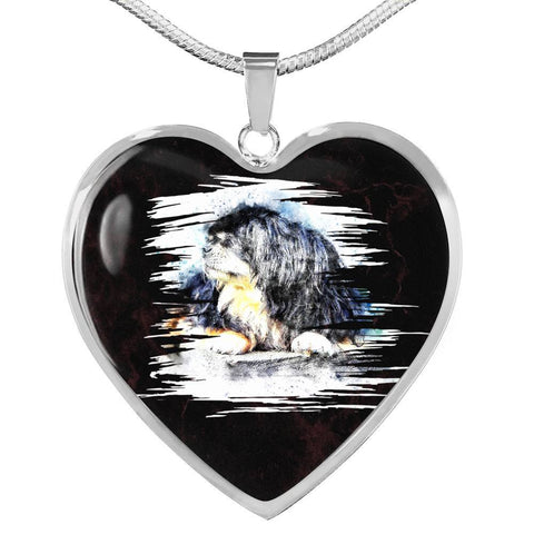 Tibetan Mastiff Dog Art Print Heart Charm Necklaces-Free Shipping
