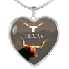 Texas Longhorn Cattle (Cow) Print Heart Pendant Luxury Necklace-Free Shipping