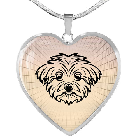Maltese Dog Vector Art Print Heart Charm Necklaces-Free Shipping