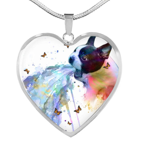 Amazing Colorful Boston Terrier Print Heart Pendant Luxury Necklace-Free Shipping