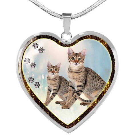 Savannah Cat Print Heart Charm Necklaces-Free Shipping