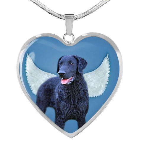 Amazing Curly Coated Retriever Print Heart Pendant Luxury Necklace-Free Shipping