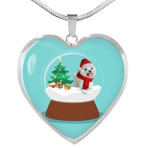 Maltese Dog Print Heart Pendant Christmas Special Luxury Necklace-Free Shipping