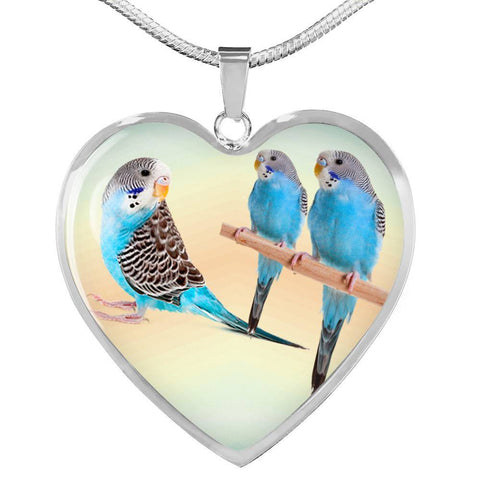 Blue Budgie Parrot Print Heart Charm Necklaces-Free Shipping