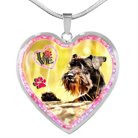 Miniature Schnauzer Dog Print Heart Charm Necklaces-Free Shipping
