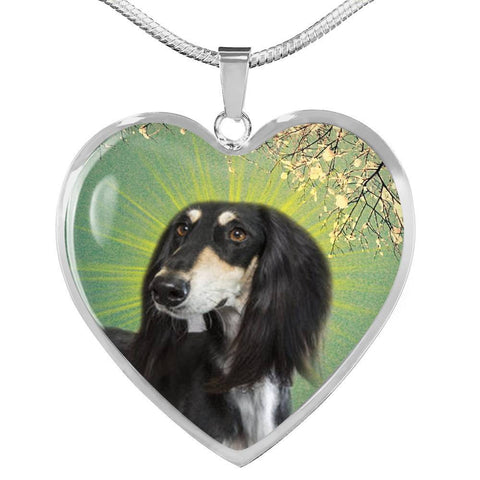 Saluki Dog Print Heart Pendant Luxury Necklace-Free Shipping