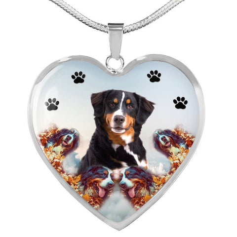 Bernese Mountain Dog Print Heart Charm Necklace-Free Shipping