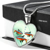 Neon Tetra Fish Print Heart Charm Necklace-Free Shipping