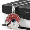 English Springer Spaniel Print Circle Pendant Luxury Necklace-Free Shipping