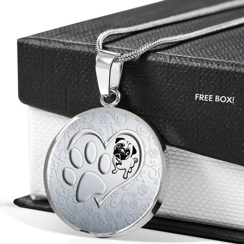 Pug Paws Print Circle Pendant Luxury Necklace-Free Shipping